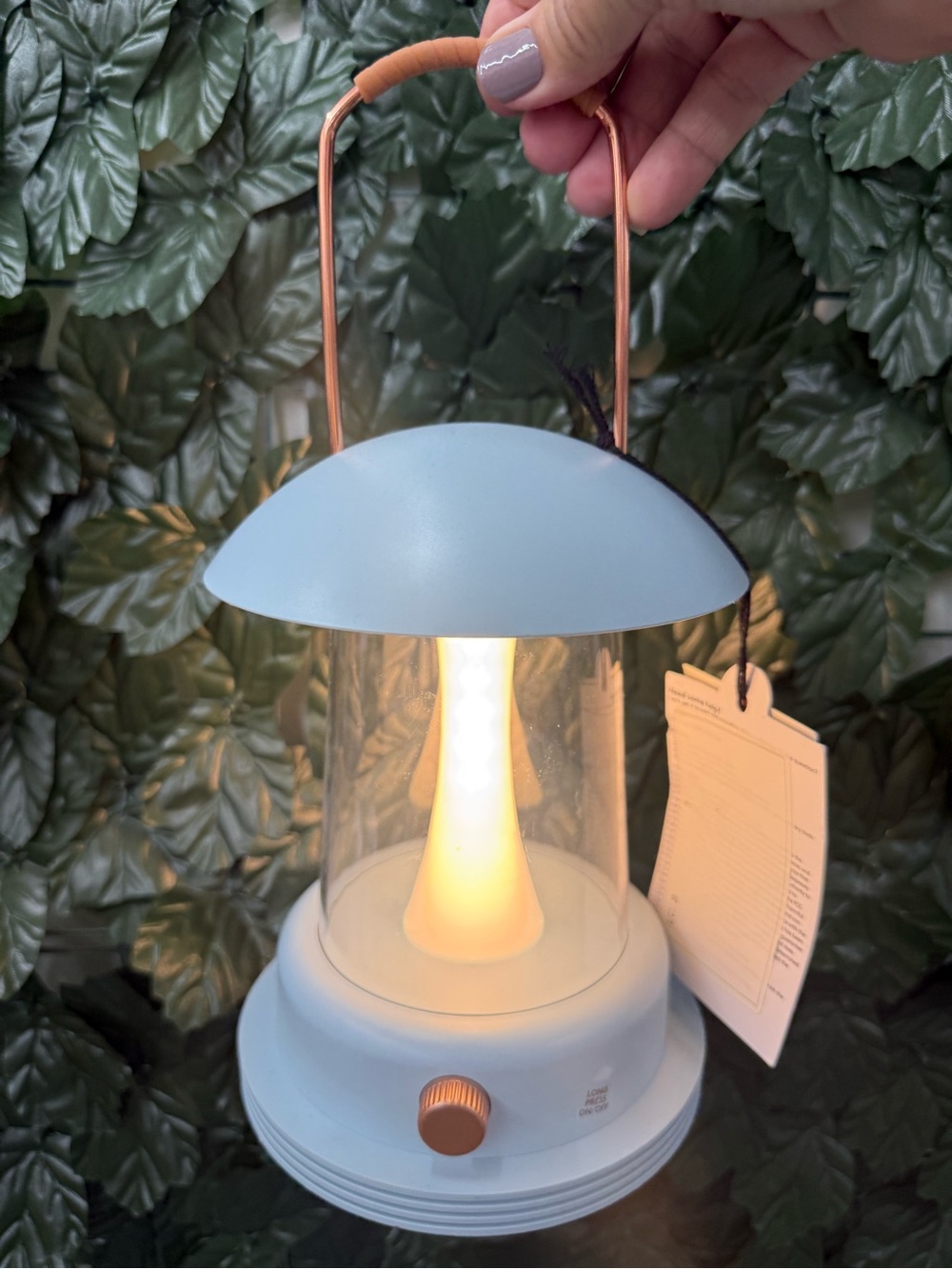 Hearth & Hand Blue Portable LED Lantern with Copper Handle